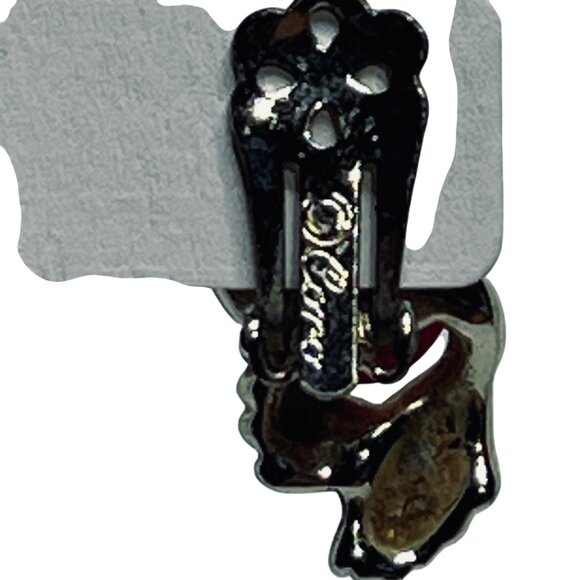 Vintage Coro Gold Tone And Marbled Tomato Cabochon Clip On Earrings (5863) - Picture 7 of 7